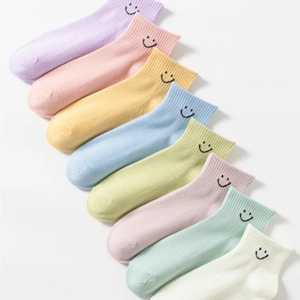 Smiley face socks set bundle 8 pairs multicolor rainbow mix pink blue pu…